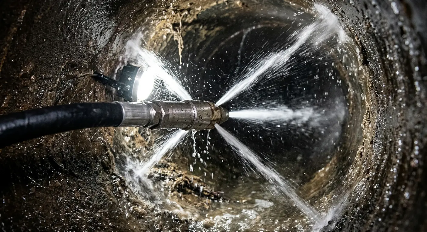 High-pressure hydro jetting nozzle cleaning sewer pipe for Trenchless Sewer Repair in Hoffman Estates